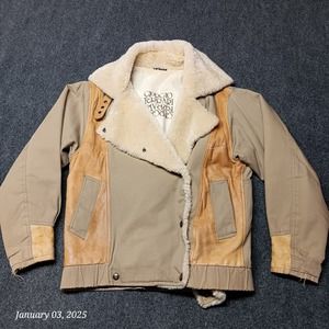 Vintage Rare Giorgio Ferrari Leather Trim Bomber Jacket With Sherpa Collar Women